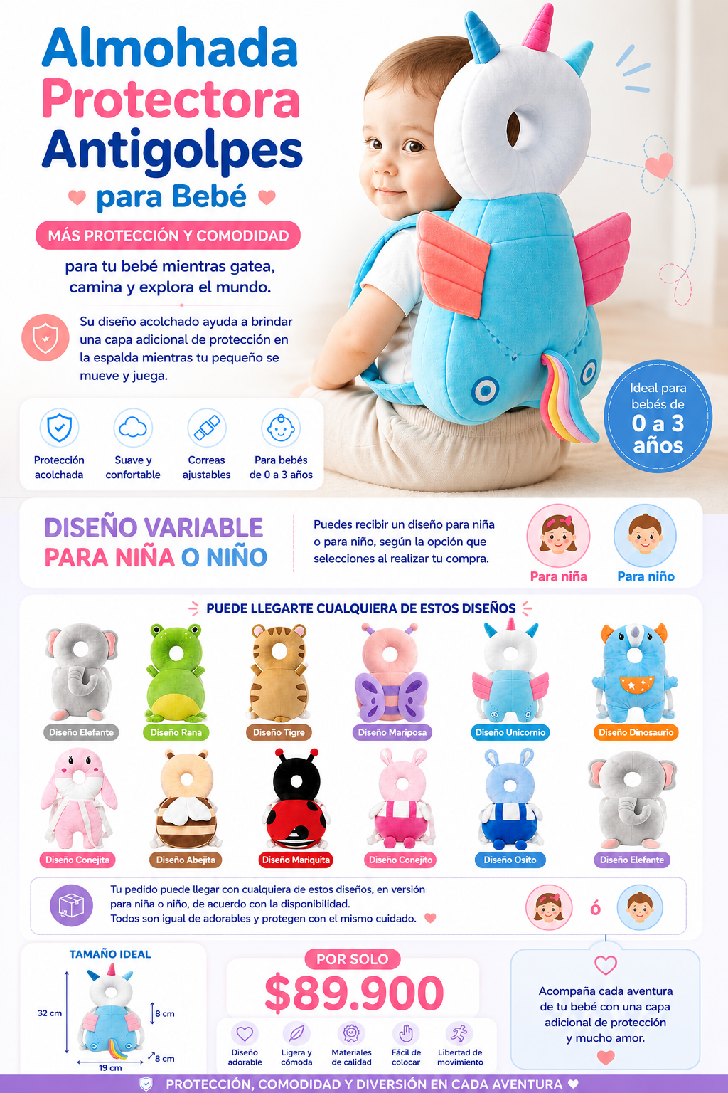 🛡️ Almohada Protectora Antigolpes para Bebé:Más protección y comodidad para acompañar sus primeros pasos y aventuras
