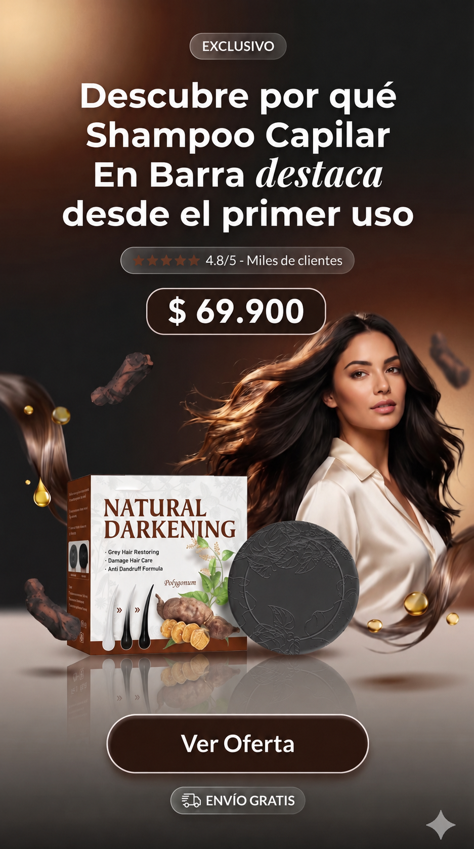 Nuevo champú de jabón Natural Darkening®: Recupera tu cabello negro, joven y fuerte sin tintes químicos con  2 UNIDADES