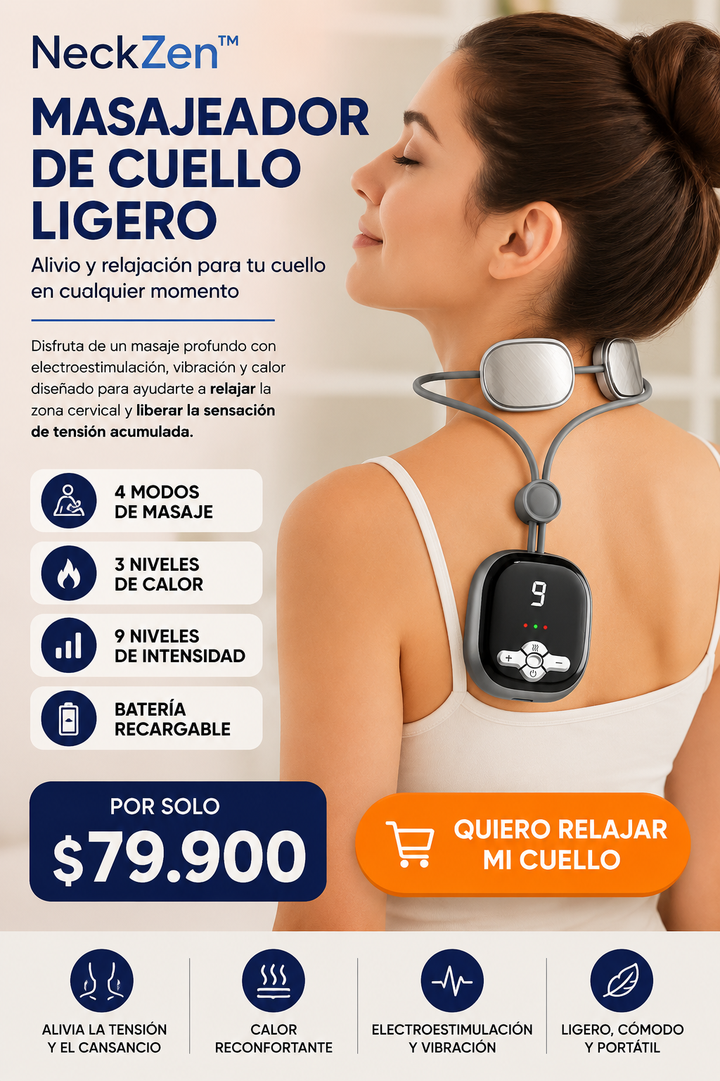 NeckZen™: Masaje Profundo, Calor y Relajación para tu Cuello en Cualquier Momento