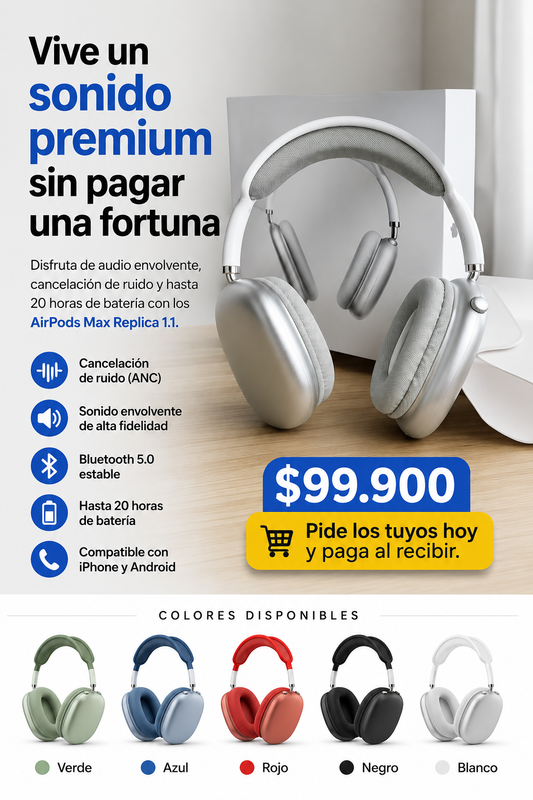 Diadema Bluetooth Estilo Max™ | Audio Potente, Cómoda y Lista para Todo el Día